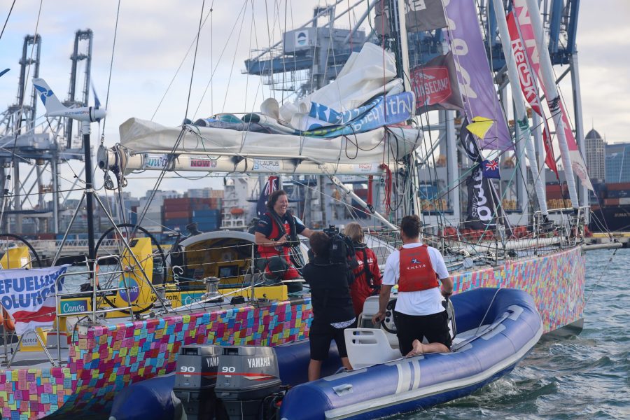 Lisa Blair arrives in Auckland after a record-breaking voyage from Sydney.